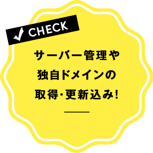 サーバ―管理や独自ドメインの取得・更新込み！